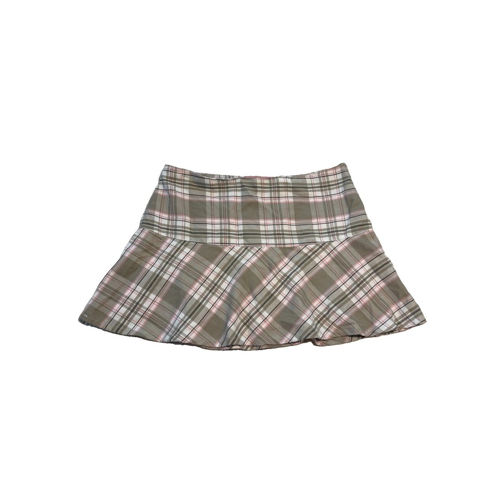 Plaid Pleated Micro Mini Skirt Y2K School Girl‎ Womens 15 XL Beige Pink Academia